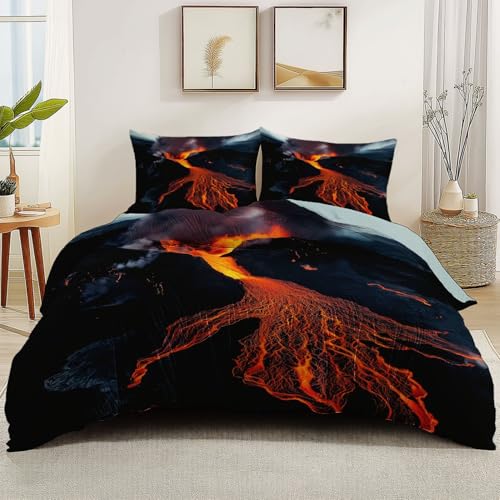 Bettbezug Hellblau Wendbar Bettwäsche Sets,Mit Reißverschluss mit Kissenbezüge, Island Fotografie Vulkane Microfaser Bettbezug,Für die Schlafzimmerdekoration 135 x 200 cm