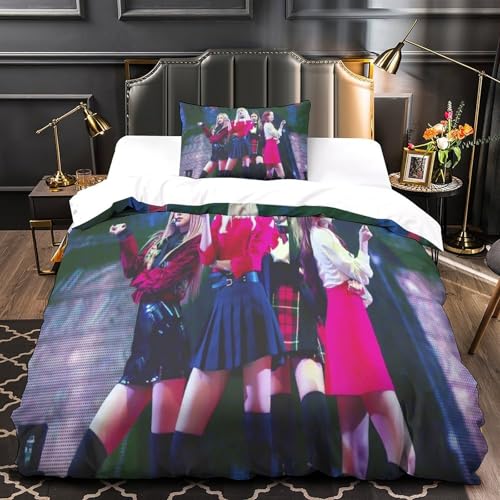 MJCZEGDCR Blackpink Bettwäsche 3D Bettbezug Mikrofaser Bettwäsche-Sets, Bettbezüge Mit Reißverschluss Und Kissenbezüge 2 Teiliges Sets Single?135x200cm?