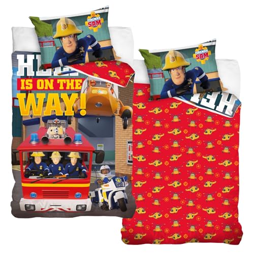 MTOnlinehandel Kinderbettwäsche 100x135 aus 100% Baumwolle - Bettwäsche für Kinder, Peppa Wutz, Feuerwehrmann Sam & Blaze Auto, Fanartikel für Mädchen und Jungen (Fireman)