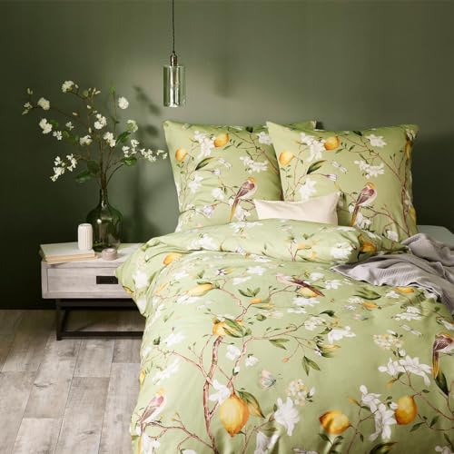 fleuresse Mako-Satin Bettwäsche Bed Art S Geraldton grün 1 Bettbezug 135 x 200 cm + 1 Kissenbezug 80 x 80 cm