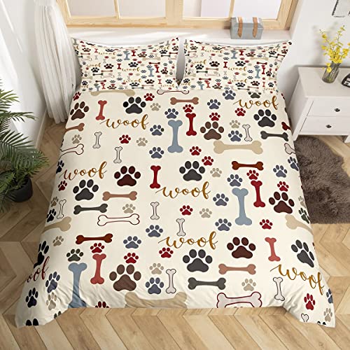 Corgi Mops-Bettbezug mit niedlichen Hundepfoten, für Kinder, Teenager, Erwachsene, Schlafzimmer, Dekoration, Hundeknochen, Cartoon, buntes Bettwäsche-Set, 2 Kissenbezüge, keine Bettdecke