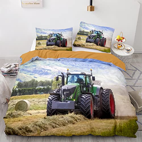 RFFLUX 3D Traktor Bettwäsche Set 135x200 cm 2teilig mit Reißverschluss Weiche und Angenehme Schlafkomfort Microfaser LKW Bettbezug Mähdrescher Kinderbettwäsche mit Kissenbezug 80x80 cm