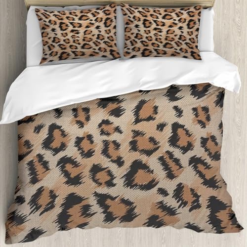 MJNLYDAO Sleeptime 100% Baumwolle Bettwäsche - Bettbezüge mit Reißverschluss - Set mit 2 Kissenbezüge,Nahtloses Leoparden-Stickmuster aus Wilder Natur. Vektor-Animal-Print.,200x 228 cm