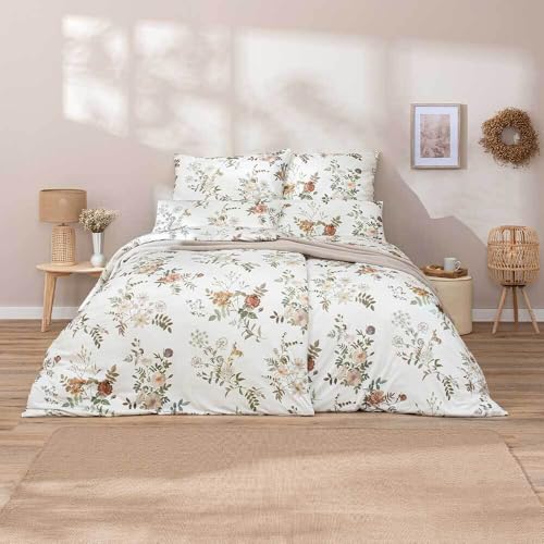 ESTELLA Mako Jersey Bettwäsche 155x220 Perla Elfenbein Rosen rost 6913-110