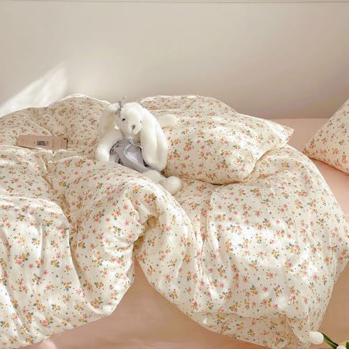 Covebett Bettwäsche 140x200 Beige Kleine Blumen Blätter Pflanzen Muster Bettbezug Blumenmuster Aesthetic Weiche Mikrofaser Renforcé Bettwäsche-Sets 2 Teilig mit Reißverschluss und Kissenbezüge 70x90cm