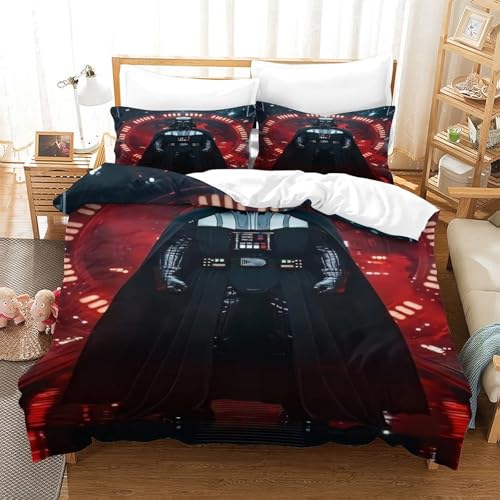 EVMILA Star Wars Bettbezug Set 3D Gedruckter Darth Vader Mädchen Junge Kinder Bettwäschegarnitur Reissverschluss Weich Microfaser Und Kissenbezüge Bettwäsche 3 Teilig Single?140x200cm?