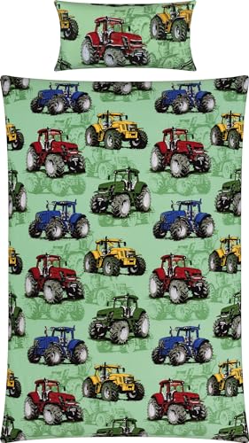 REDBEST Kinder-Bettwäsche Renforcé grün Größe 135x200 cm (40x80 cm)
