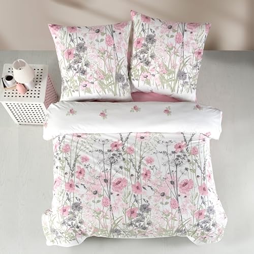 ZIRVEHOME Bettwäsche Set zweiteilig, 135x200 Bettbezug, Baumwolle, Blumen Muster, Rosa, Angola