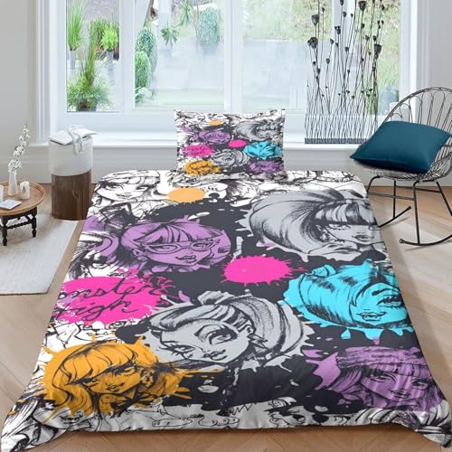 Monster High Für Kinder Mädchen Jungen Bettbezug Set 3D Gedruckter Animierte Figuren Bettwäschegarnitur Weich Microfaser Und Kissenbezüge Reissverschluss Bettwäsche 3 Teilig Single?135x200cm?