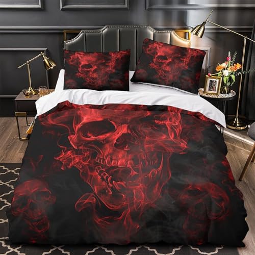 VOXYTMLWG Pink Skull 3D-gedrucktes Bettwäsche 3 Stück Gothic Blütenmuster Bettbezug mit Reißverschluss Bequem Kuschelig Schlafkomfort for Teenager,Jugendliche,Män ner,Erwachsene Single?140x200cm?