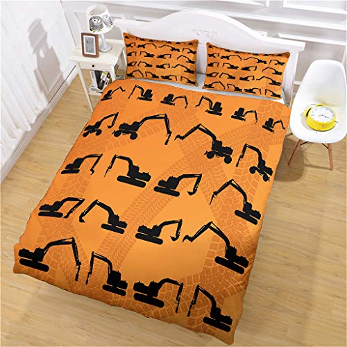 GSKOQD Bettwäsche 135X200Cm 3D Schwarzer Bagger Winter Bettbezug Weiches Microfaser Druckmuster Babybettwäsche Set Mit 2 Kissenbezug 80X80Cm Mit Reißverschluss, Fkomfort & Warme