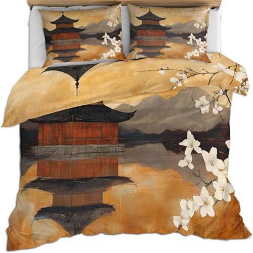 Pechiwuo Japan Bettwäsche 135 x 200 cm Kinder 3D Landhaus Bettwäsche Set, Japan Bettbezüge Set Weiche Mikrofaser Bettbezug 135x200 cm + 2 Kissenbezüge 80x80 cm t3217