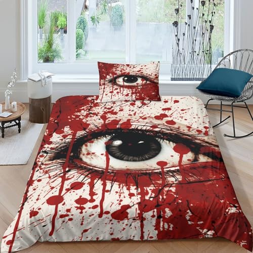 ESSAHI Rotes Auges Bettwäsche-Set Mit Reißverschluss 3D künstlerisches Auge Bettzeug Für Mädchen Jugendliche Kinder Angenehme Mikrofaser 3teilig Bettbezug Und Kissenbezug Single?135x200cm?