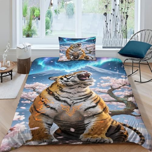 CHUIYUFULAN Tiger Bettbezug Bettwäsche Kinderbettwäsche Reißverschluss Mit Kissenbezügen, Betten Set Für Jungen Und Mädchen, Kinder Single?135x200cm?