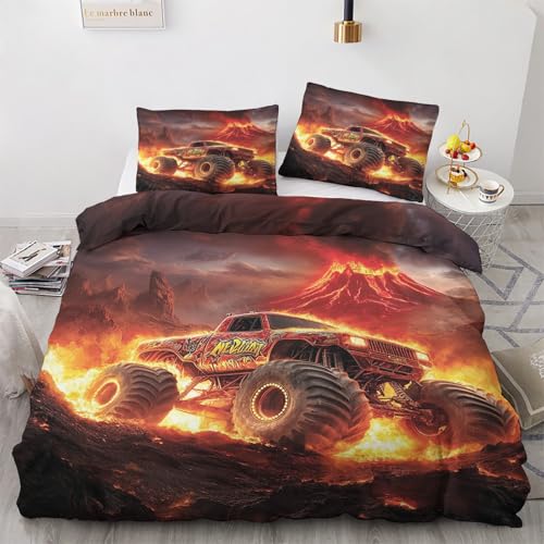 Venivici Bettwäsche 140x200 Monster Truck - Kinder Bettbezug 140x200 3 Teilig, Weiche & Angenehme Mikrofaser Bettbezüge & 2 Kissenbezug 70x90, Bettwäsche-Sets mit Reißverschluss Y#&-147