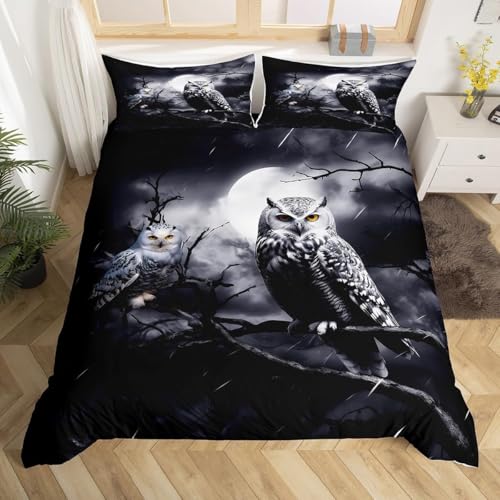 Homemissing Niedliche Eule Bettwäsche-Set Baumzweige Bettwäsche Set 135x200cm 3D Tier Bettbezug Set für Jungen Mädchen Kinder Vogel Cartoon Eulen Leicht Bettbezug mit 1 Kissenbezug