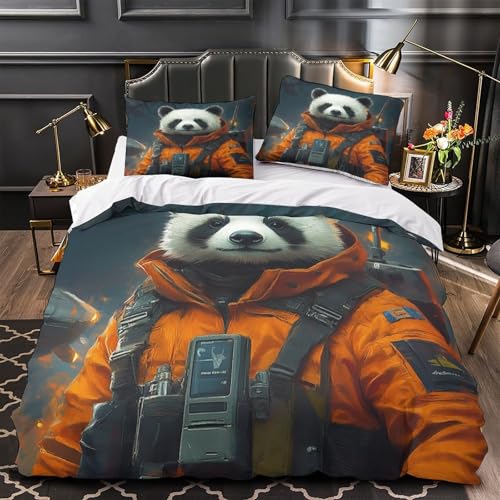 CNWRZCJXY Panda-Astronaut 3D Bedruckt Bettbezug 3teilig Mikrofaser Abriebfest Science-Fiction-Weltraumf orscher Deckenbezug 2 Kissenbezüge Reißverschluss Jugendzimmer Deko Single?140x200cm?