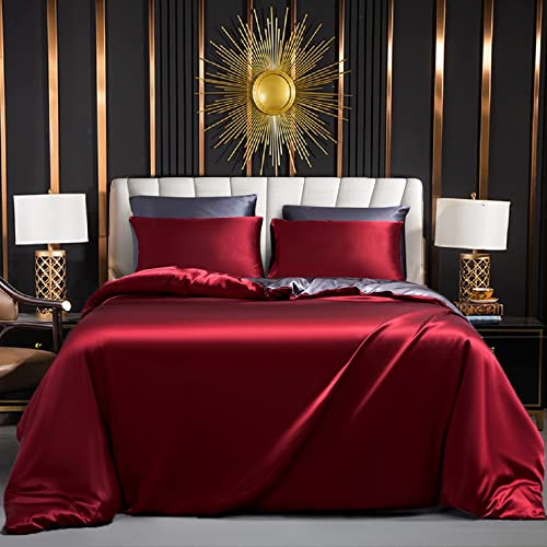Luofanfei Satin Bettwäsche 135x200cm Glänzend Weinrot Rot Grau Glanzsatin Bettwäsche Set Seiden Sommer Einfarbig Muster Luxus Bettbezug Einzelbett mit Reissverschluss und Kissenbezug 80x80 cm Luofanfei Satin Bettwäsche 135x200cm Glänzend Weinrot Rot Grau Glanzsatin Bettwäsche Set Seiden Sommer Einfarbig Muster Luxus Bettbezug Einzelbett mit Reissverschluss und Kissenbezug 80x80 cm