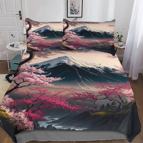 GGJJTT Japanische Kirschblüten Bettwäsche Angenehme Bettbezüge, Mit Reißverschluss Bettdeckenbezug, 3teilig Bettbezug + Kissenbezug King220x240cm