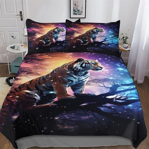 LCWWW Tiger Bettwäsche Set 2 teilig Angenehme Microfaser Bettbezüge, Bettbezug Mit Kissenbezug Für Jungen Mädchen Schlafzimmer Single(135x200cm)