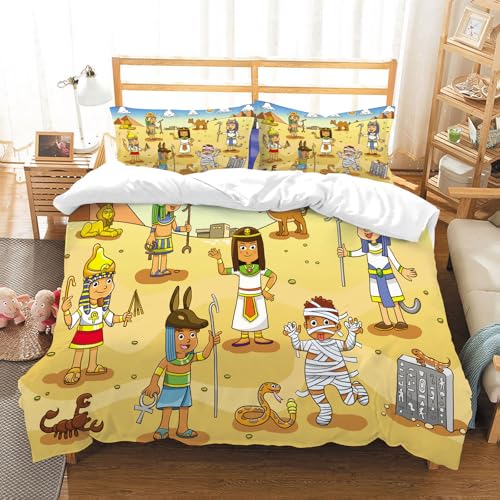 MYAUEYSU Bettwäsche Set 100% Baumwolle ist,Illustration eines ägyptischen Kindercartoons. EPS10-Datei mit einfachen Farbver,und allem auch für Personen mit Hautsensibilisierung empfohlen 152x203cm