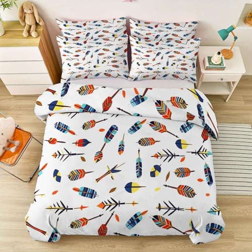 Creme Bettwäsche 155 x 220 cm Kinder Bettwäsche Set, Cartoon Traditionell Pfeil Drucken Mikrofaser Soft Bettwaren mit ReiäVerschluss für Kinder Jungen Mädchen