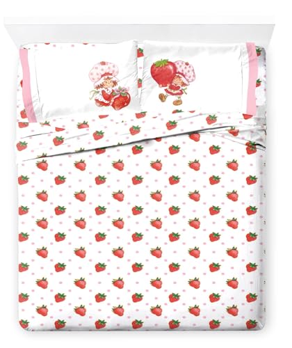 Jay Franco Strawberry Shortcake Bettwäsche-Set in voller Größe, superweich, 4-teiliges Kinder-Bettwäsche-Set, Mikrofaser, inkl. wendbaren Kissenbezügen