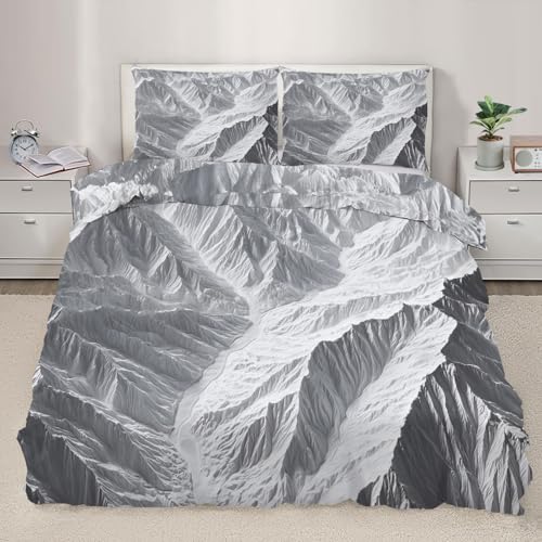 YEMYOR 3D-Berg Bettbezug 135 x 200 cm, Weißes Reliefbergmotiv Bettbezug