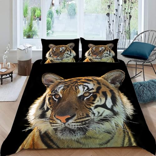 MOXINO 3D Tiger Bettwäsche 135x200 cm 2teilig Tiger Bettwäsche für Kinder Leicht Mikrofaser Bettbezug Sommer Weiche Bettbezüge mit Kissenbezüge 80x80?Muster 46-2?