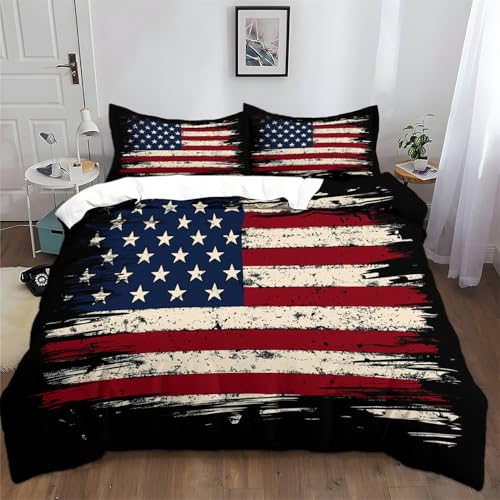 Bettbezug aus Atmungsaktiver Mikrofaser Vintage Amerikanische Flagge Bedruckte Bettdecken in Hotelqualität 180 x 200 cm Bettwäsche-Sets mit Reißverschluss Bunt Ultraweich und Langlebig