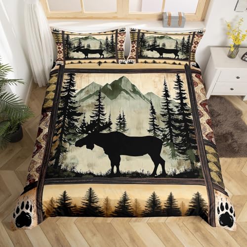 Manfei Wild Deer Bettbezug S Größe, Rustikale Tier Elch Bettwäsche Set, Wildlife Patchwork Tröster Bezug, Kinder Jungen Teen Zimmer Dekor, Weiche Polyester Quilt Cover, 1 Kissenbezug