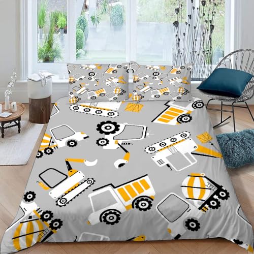 MOXINO 3D Cartoon Traktor Bettwäsche 135x200 cm 2teilig Cartoon Auto Bettwäsche für Kinder Leicht Mikrofaser Bettbezug Sommer Weiche Bettbezüge mit Kissenbezüge 50x75?Muster 139-20?