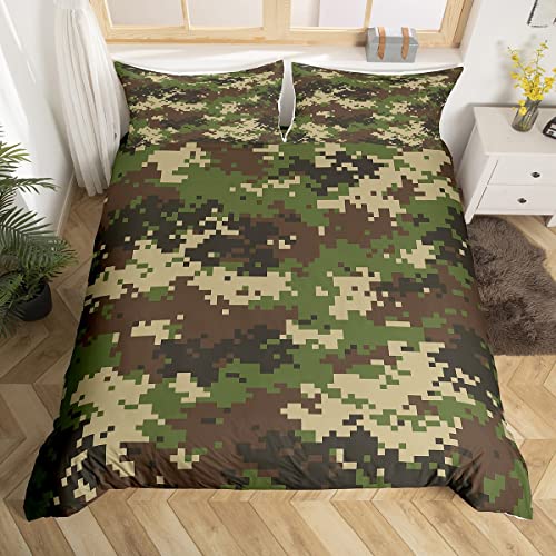 Army Green Camo Bettbezug Set S Größe Abstrakte geometrische Camouflage Tröster Abdeckung Kinder Jungen Camo Liebhaber Bettwäsche Set Teens Männer All Season Quilt Cover mit 1 Kissenbezug