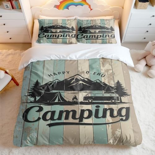 Vintage Camper Bettbezug-Set, Wald-Holzmaserung, gemütlicher Landhausstil für Erwachsene, Doppelbett-Bettwäsche (04, Einzelbett 135 x 200 cm + 50 x 75 cm x 2) Vintage Camper Bettbezug-Set, Wald-Holzmaserung, gemütlicher Landhausstil für Erwachsene, Doppelbett-Bettwäsche (04, Einzelbett 135 x 200 cm + 50 x 75 cm x 2)