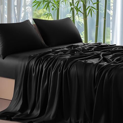 Gezu Bambus Lyocell Spannbettlaken 140x200cm Weich aus aktmungsaktivem Material Temperaturregulierend Glänzend Bambusfaser Seide Bettlaken Spannbetttuch 140x200 für Hohe Matratze bis 15-30cm