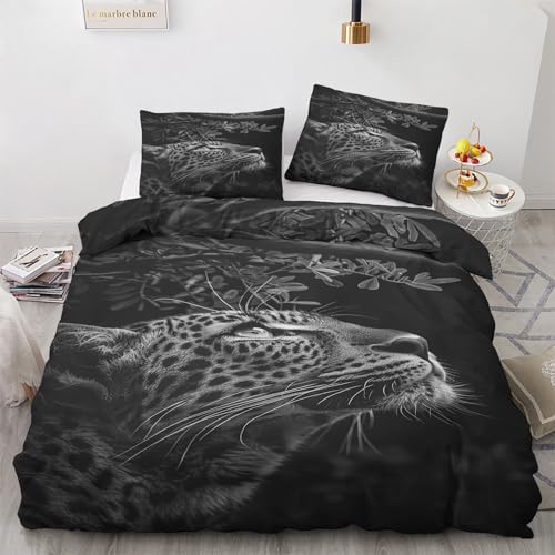 Bettwäsche 155x220 Leopard Bettwäsche-Sets 2-teilig, Mikrofaser, mit Reißverschluss für Mädchen Jungen. (Bettbezug 155x220 + 1 Kissenbezüge 80x80) H5G5X14832
