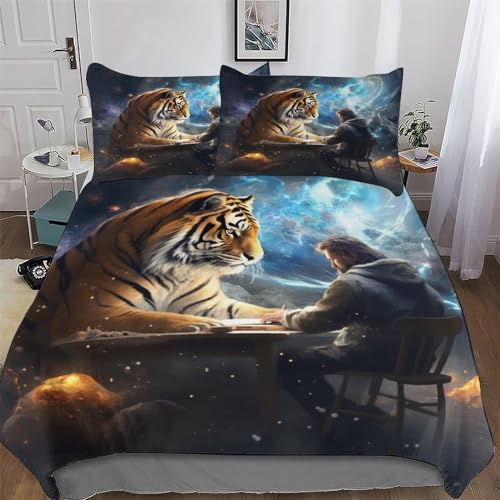 LCWWW Tiger Bettwäsche - Bettbezug Sheets Mit Kissenbezug, Mikrofaser Bettbezüge Set 2teilig Atmungsaktiv Erwachsene Kinder Single(135x200cm)