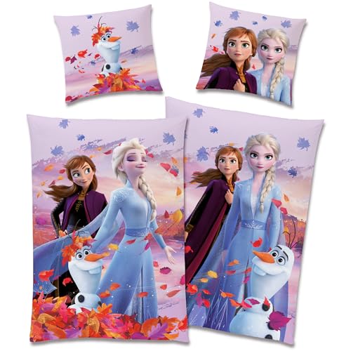 Frozen Kinder Bettwäsche Die Eiskönigin Dreamteam 135 x 200 cm + 80 x 80 cm 100% Baumwolle Renforcé-Linon-Qualität Disney Olaf ELSA Anna Arendelle Sven Kristoff Reißverschluss Deutsche Größe