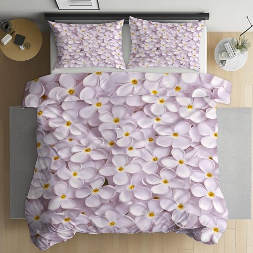 Gklnmcx Bettwäsche Flieder Blumen, 3teilig 200x220, Bettwäsche-Sets Elegant Floral Aesthetic Weich Kuschelige Mikrofaser, Bettbezug Pflanzen Blüten, Mit Reißverschluss Und 2 Kissenbezug 80x80 cm