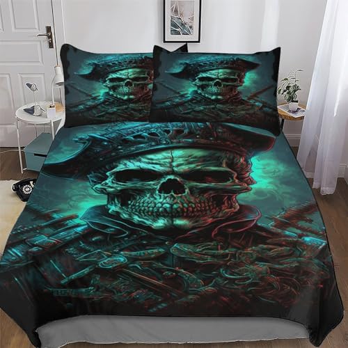AASWDDS The Pirat Totenkopf Bettwäsche Bettbezug Set 2 teilig Deckenbezug + Kopfkissenbezug, Angenehme Microfaser Bettbezüge Für Jungen Mädchen Single(135x200cm)