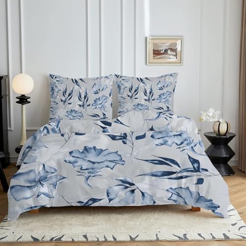HYSNKSM Bettwäsche 135x200 Gris Bettwäsche Sets 3Teilig Mikrofaser Bettbezug 135 x 200 und 2 Kissenbezug 80x80 cm Kuschelige Bettbezüge Landhausstil mit Reißverschlusc4333