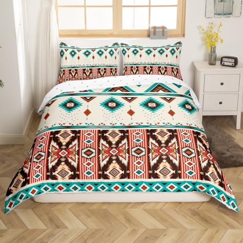 Loussiesd Boho Bettwäsche Set 135x200cm Südwesten Südwesten American Gestaltung Bettwäsche Südwesten Geometrische Bettbezug Set Retro Exotische Boho Bettwäsche-Set Braun Beige Bettbezug
