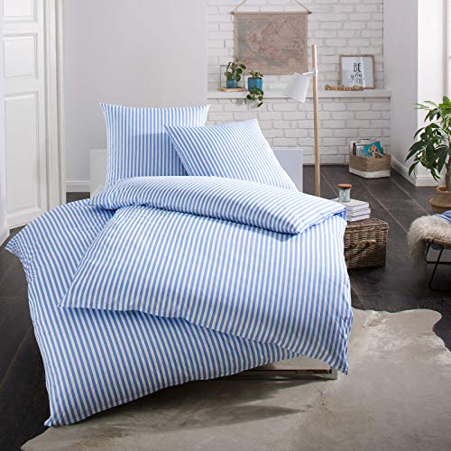 Lorena Mako-Satin Bettwäsche Sabrina Azur 1 Bettbezug 135 x 200 cm + 1 Kissenbezug 80 x 80 cm