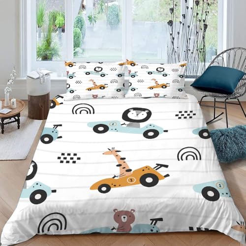 Bettwäsche Mikrofaser Auto 135x200 Kinder Jungen Mädchen Teenager Mit 80x80 Kissenbezug,Baufahrzeuge LKW Traktor Bagger Bettwäsche-Sets,Mikrofas er Bettbezug Mit Reißverschluss Sommer Winter,A14