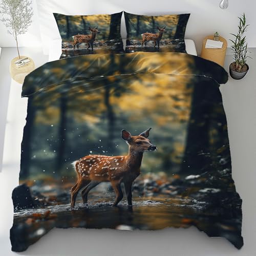 Gklnmcx Bettwäsche Nette REH Elch 3teilig 135x200 Bettwäsche Set Dschungel Rentier Tiermotiv Weich Mikrofaser Bettbezug Waldtiere Thema Mit Reißverschluss Und 2 Kissenbezug 80x80