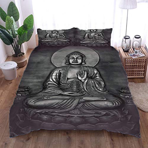 AOUAURO Bettwäsche 135x200 Buddha Bettbezug Set 3D Bedruckte 3-Teiliges Polyester mit Reißverschluss 1 Bettbezug und 2 Kissenbezug 80x80cm 3 Stück Einzelbett