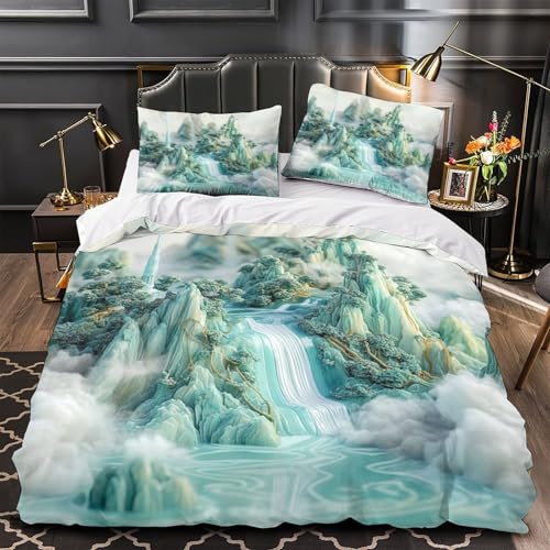 RJAVAGFZL Fantasieberg 3D-Druck 3er-Set Bettbezug Digitaler Kunststil Steppbezug Mikrofaser Atmungsaktiv Reißverschluss für Kleinkinder Mädchen Frauen Single?140x200cm?