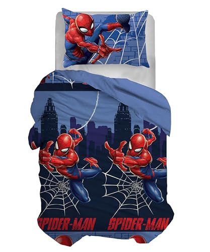 Spiderman Bettwäsche-Set für Einzelbett, Bettbezug + Kissenbezug, Bettbezug mit Kissenbezug, Bettbezug 155 x 200 cm, 100% Baumwolle, (enthält kein Spannbettlaken)