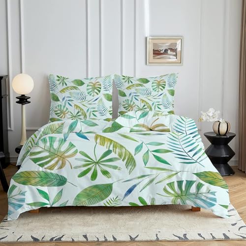 HYSNKSM Bettwäsche 200x220 Grün Bettwäsche Sets 3Teilig Mikrofaser Bettbezug 200 x 220 und 2 Kissenbezug 80x80 cm Kuschelige Bettbezüge Landhausstil mit Reißverschlusc4102
