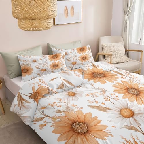 Französischer Landhaus Bettwäsche 200 x 200 cm Bettbezug, Vintage Pflanzen Blumen Blätter Wende Bettwäsche für Allergiker - Aesthetic Kinder Bettbezug mit Reißverschluss und Kissenbezug 80 x 80 cm